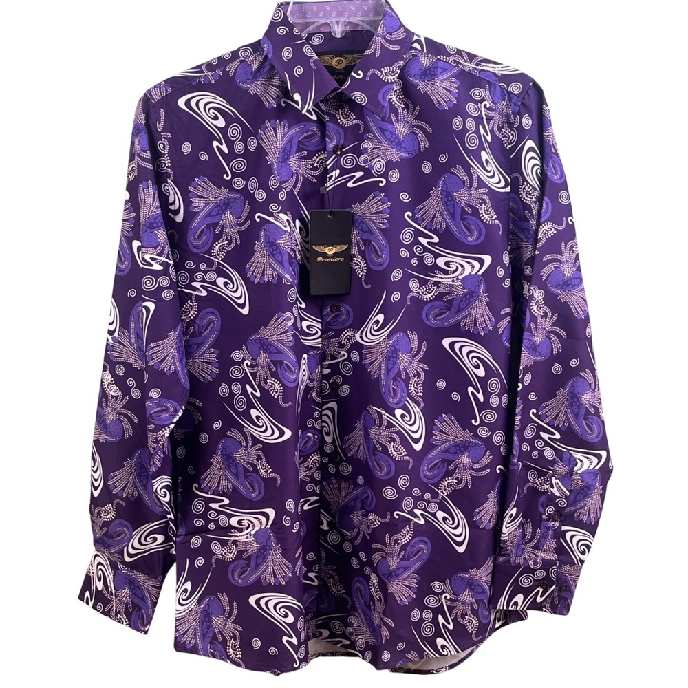 Premiere Purple Psychedelic Paisley Long‎ Sleeve Shirt Contrast Cuff Medium NWT